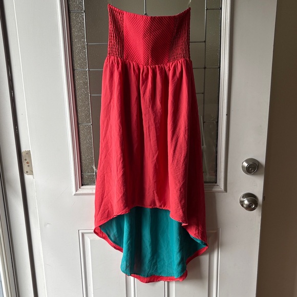 Red and Teal Strapless High-Low Dress preloved - Picture 1 of 5